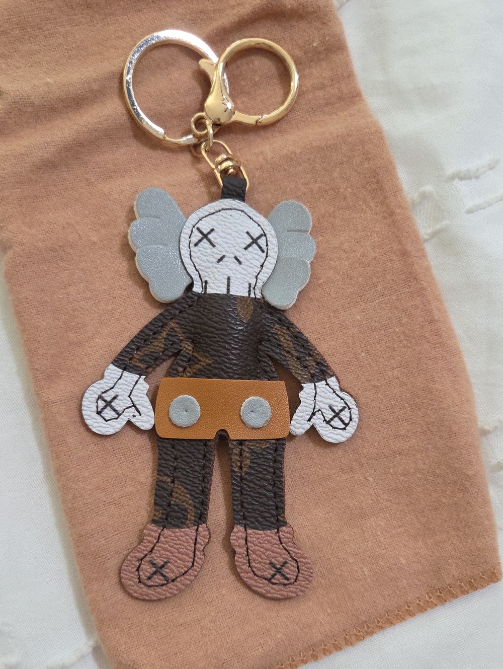 Designer-Inspired Brown Leather Character Keychain - Unbranded